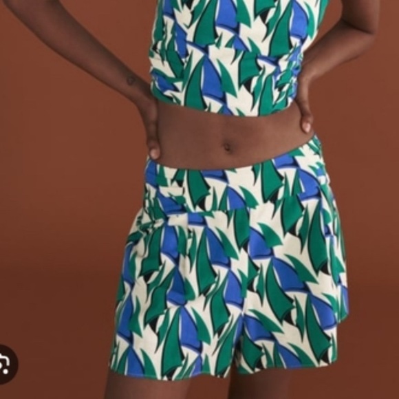 Zara High Waist Blue and Green Shorts Sz XS - Picture 1 of 12